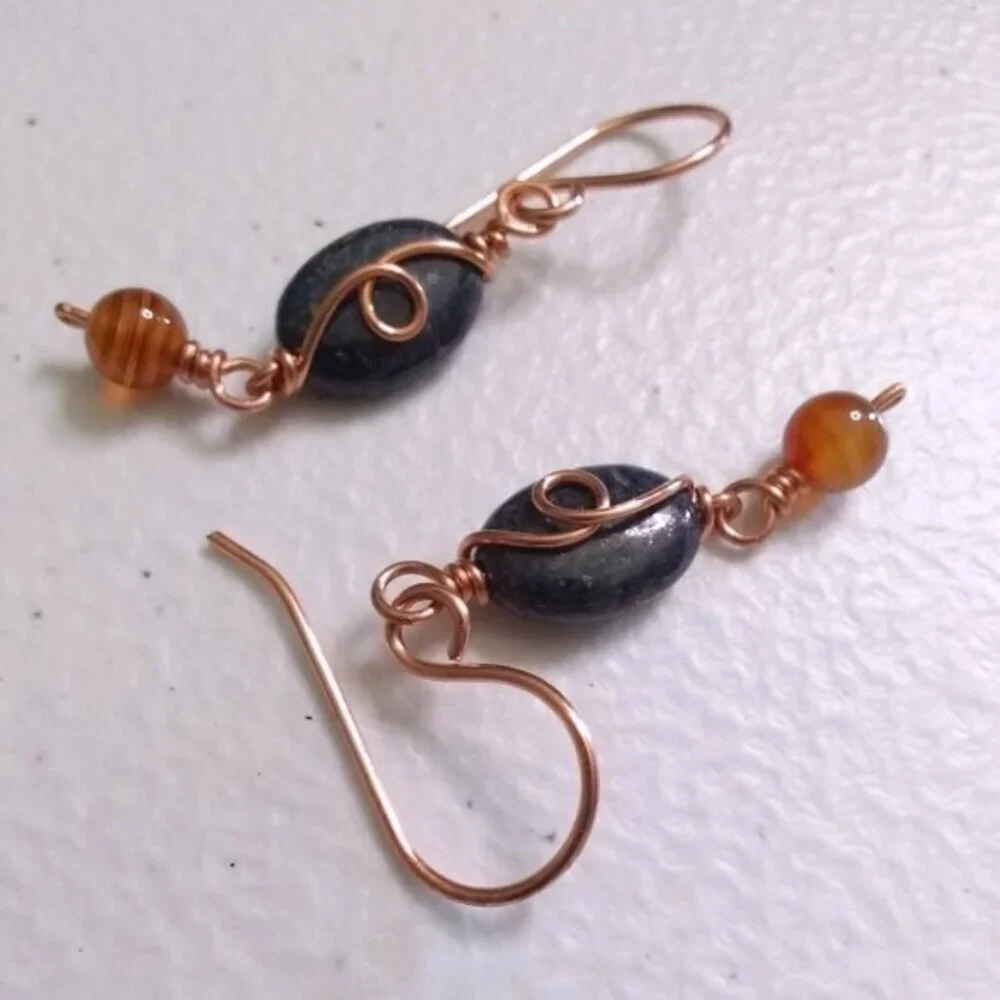 Fall Copper Earrings with Lapis Lazuli & Russet Agate ~ Handmade Boho City Chic